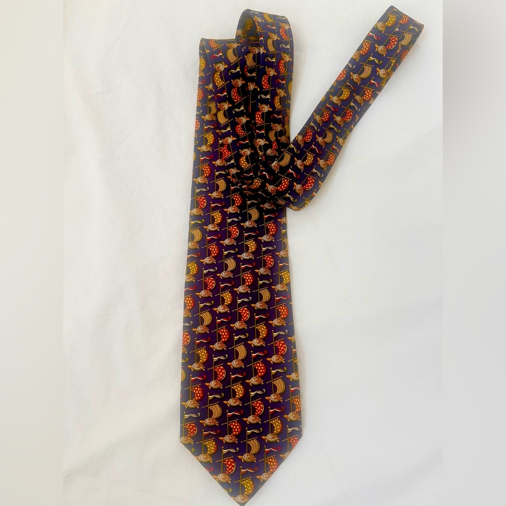 Salvatore Ferragamo Blue and Gold Nautical Tie